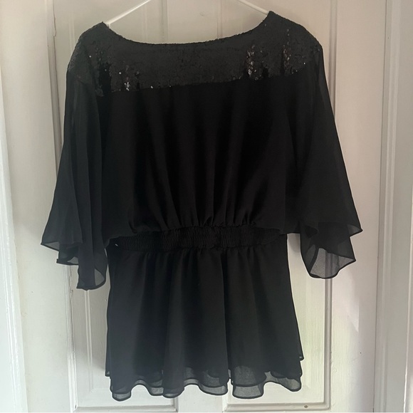 City Chic black sequin accents faux wrap top size 16 new - Picture 3 of 8